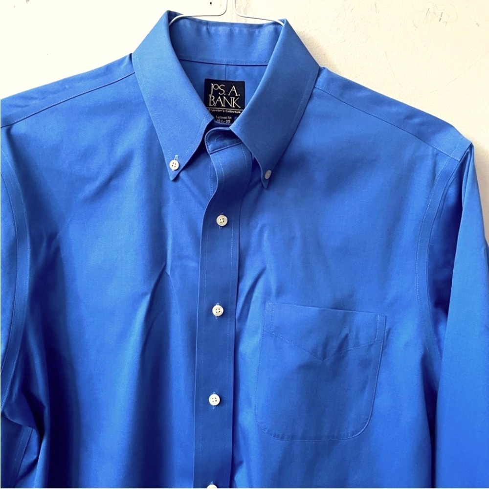 Jos A Bank Long Sleeve‎ Button Down Dress Shirt Mens Blue Tailored Fit